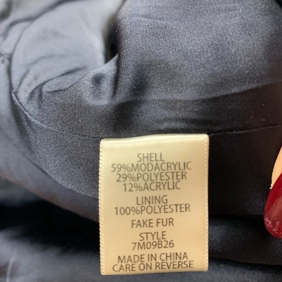 Max Studio Navy Blue Teddy Faux Fur Long Winter Jacket - Picture 9 of 11